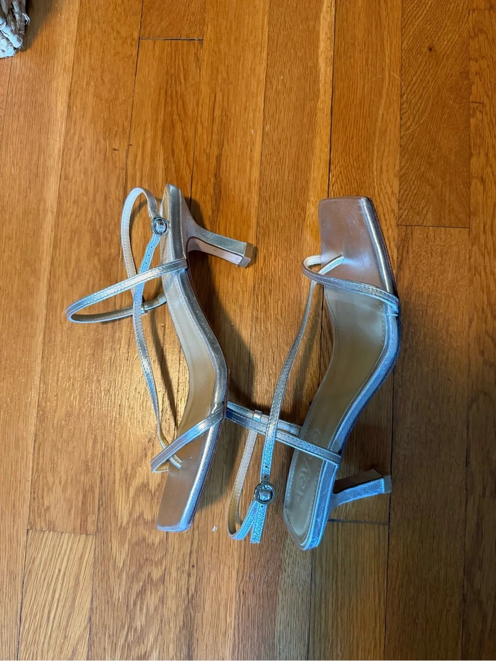 Aeyde Elise Silver Strappy Mid-Heel Sandals